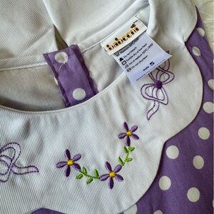 Babeeni - purple/white polka dot dress - embroidered scallopped collar- size 5